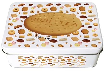 Purely Home Rich Tea Biscuit Tin - Rectangular Metal Storage Container for Baking Novelty Kitchen Gifts 195 x 125 x 75mm