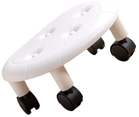 Keenso Tabourets Roulants Bas Tabouret Pivotant en Simili Cuir Durable pour Le Matériel de Bureau à Domicile en Plastique (White)