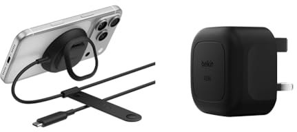Belkin UltraCharge Magnetic Charger with Qi2 25W, Fast Wireless Charging Pad, MagSafe Compatible with Passive Cooling Technology, Kickstand + 45W PSU for iPhone 17 Series, Pixelsnap, AirPods Pro