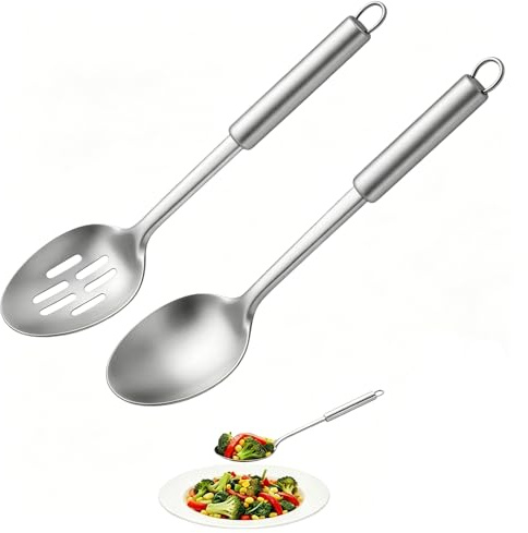 2Pcs Stainless Steel Serving Spoon, Serving Spoon for Mixing and Serving, Dishwasher Safe Kitchen Cooking Spoon, Slotted Spoon for Home
