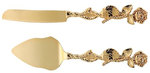 VICASKY Ensemble Ustensiles la Cuisine en Alliage de Zinc Doré, Couteau et Pelle à Gâteau Dentelés, Serveur à Gâteau de Fête pour Anniversaires et Service à Table, Outil Découpe Précis