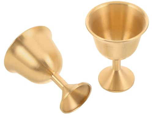 POPETPOP Lot de 2 Gobelets en Laiton Massif Doré, Calices Médiévaux de Taille Moyenne, Coupes à Vin Décoratives pour Mariage, Communion et Cérémonies, Gobelets Rétro Élégants pour Fêtes