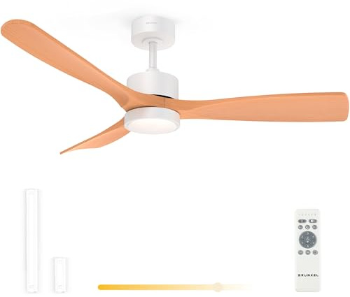 Grunkel - Ventilador de techo con luz LED. Motor DC. Mando a distancia. 6 velocidades. Temporizador 8 horas - 35W aspas imitación madera (Plástico)