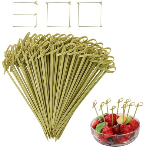 Spiedini bambù cocktail 300 pezzi spiedini legno naturale 12 cm con nodo decorativo per aperitivi barbecue catering matrimoni feste finger food dessert frutta antipasti buffet