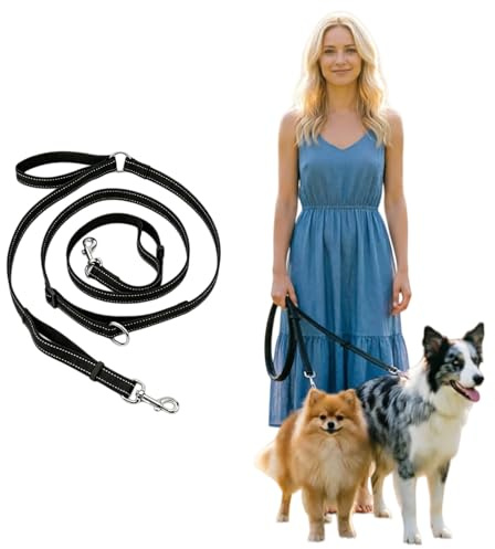 Guinzaglio libero da 3 m per 1-2 cani, regolabile, riflettente, in nylon Oxford, guinzaglio da jogging per cani di taglia piccola, media e grande (nero)