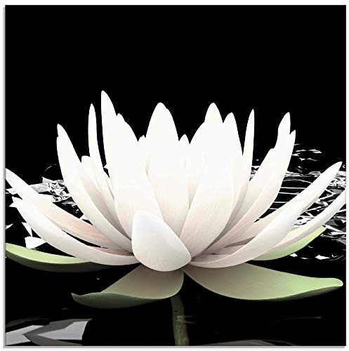 ARTland Wanddeko Glasbilder Wandbild Glas Bild einteilig 40x40 cm Quadratisch Asien Botanik Blumen Blüten Lotusblume Seerose Modern Schwarz Weiß T9NL
