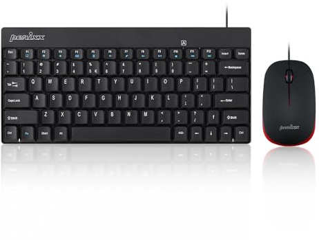 Perixx PERIDUO-212 Wired Mini Keyboard and Mouse Set, USB connection, Black, US layout