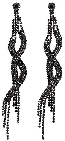 Elegante Schwarz Strass Cluster Lange Quaste Ohrringe Ohrschmuck Abendkleid Veranstaltung Festzug Bankette Partei