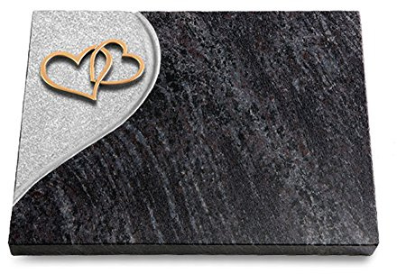 MEMORUM Grabmale Grabtafel, Grabplatte, Grabstein, Grabkissen, Urnengrabstein, Liegegrabstein Modell Folio 40 x 30 x 3-4 cm Orion-Granit, poliert inkl. Gravur (Bronze-Ornament Herzen)