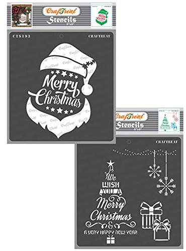 CrafTreat wiederverwendbare Frohe Weihnachten-Schablonen zum Malen – Weihnachtsmann-Weihnachts- und Weihnachtsbaumwünsche – 2er-Pack – 15,2 x 15,2 cm – DIY-Bastelschablonen für Weihnachten