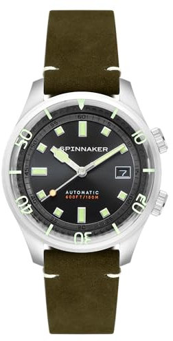Spinnaker Herren 42mm Bradner Automatik Olive 3-Zeiger-Uhr mit Echtlederarmband SP-5062-02