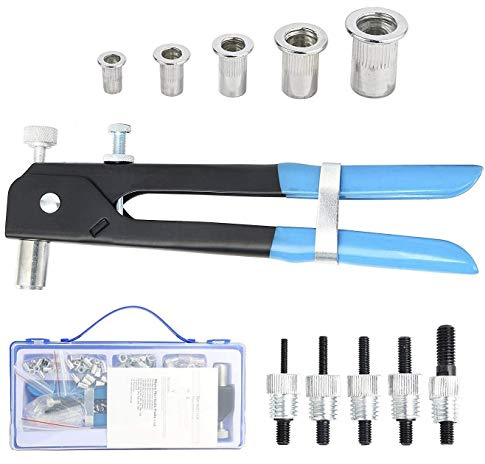 191 Stück Heavy Duty Blindnietmuttern-Set, Nietwerkzeug, Nietmutterpistole, Gewindeschneidnieter, Nietpistoleneinsatz, Nietwerkzeuge mit 185 Stück metrischen Nietmuttern Sortiment M3 M4 M5 M6 M8