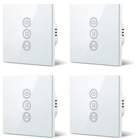 LoraTap 4 x Interruttore Tapparelle Collegato, Apertura Regolabile, Interruttore Tenda Tende WiFi, Compatibile con Alexa Google Home per Controllo Vocale, Timer Intelligente Motore a Parete