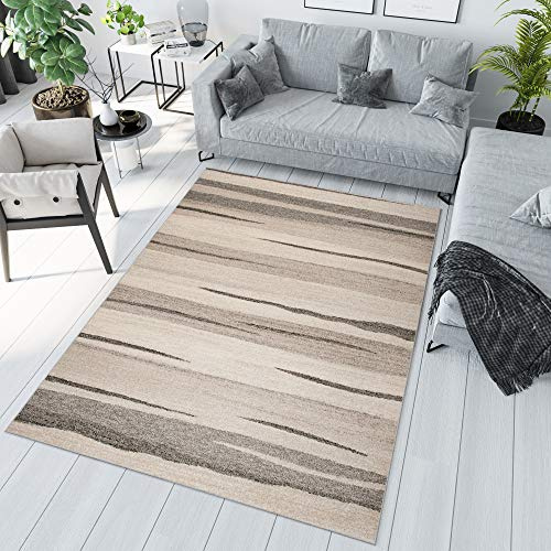 TAPISO Sari Teppich Wohnzimmer Kurzflor Beige Braun Streifen 180 x 260 cm | Modern Design Meliert Verwischt Pflegeleicht Wohnzimmer Schlafzimmer OEKO-TEX