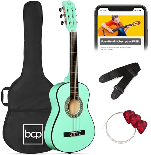 Best Choice Products 30in Kids Acoustic Guitar Beginner Starter Kit with Strap, Case, Strings - SoCal Green