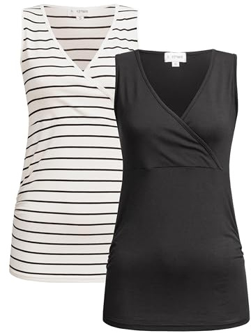Herzmutter Stilltop-Umstandstop - 2er-Set - Oberteil für Schwangerschaft - mit Stillfunktion - 6700 (M, Schwarz|Gestreift)