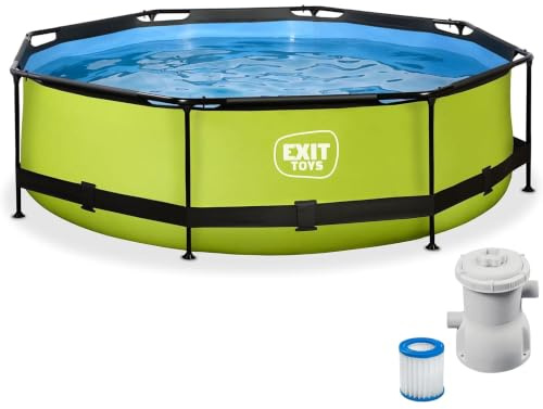 EXIT Toys Lime Pool - ø300x76cm - Piscina de Marco Redondo con Bomba de Filtro de Cartucho - Fácil Acceso - Adecuada para Niños Pequeños - Marco Robusto - Diseño Único - Verde