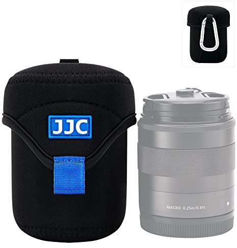 JJC Spiegellose Objektivtasche Schutzhülle für Canon, Fuji, Olympus, Nikon, Sony Objektive, weiches Neopren, wasserabweisend, mit Karabiner (Innengröße 6,6 x 7,9 cm)