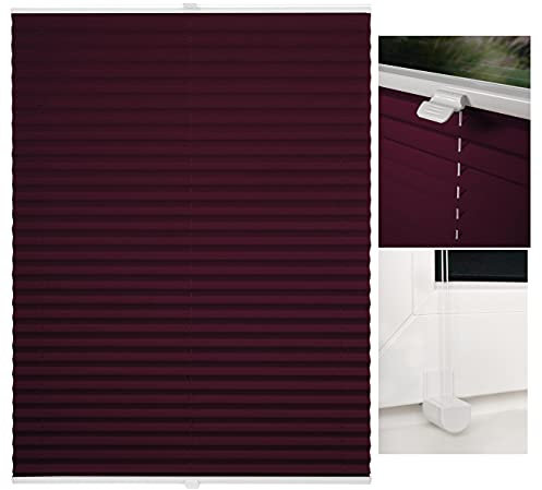 metablo Plissee ohne Bohren Klemmfix Faltrollo Jalousie Plisseerollo Sichtschutz und Sonnenschutz Blickdicht lichtdurchlässig Rollo für Fenster & Tür Weinrot 40x130 cm