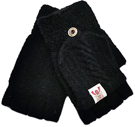Fannyfuny Thermohandschuhe Winter Kinder Halbfinger Handschuhe Fingerlose Fäustlinge Mädchen Winter Fingerhandschuhe Strickhandschuhe Thermohandschuhe mit Klappe (Über 12 Jahre alt)