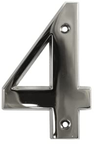 UAP House Numbers - 3 Inch Door Numbers Signature Screw Fix Bevelled Edge For Front Door, Address Number Screw On For Doors And Gates, Letter Times Roman Font (Number 4, Polished Chrome)