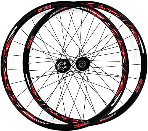 SJHFG Wheelset 700C Fahrrad Laufradsatz, Doppelwandige Aluminiumfelge Schnellspanner Rennrad Vorderrad Hinterrad Scheibenbremse 7/8/9/10/11 Speed Freilauf Road Wheel (Color : Red-2, Size : 700C)