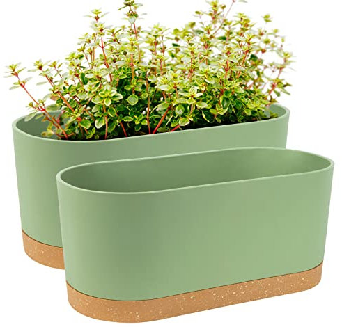 QCQHDU 2 Stück Fensterboxen, Pflanzgefäße, 40 x 17,8 cm, selbstbewässernde Töpfe mit Ablauflöchern und Tabletts moderner dekorativer Blumentopf für alle Zimmerpflanzen, Blumen, Kräuter (Grün)…