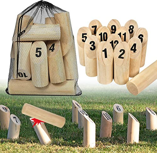LZQ Kubb Wikingerspiel Wurfspiel mit Zahlen, Finnland Holzwurfspiel Skandinavisches Holzspiele, Outdoor Lustiges Spiel für Kinder und Erwachsene natürliche Farbe