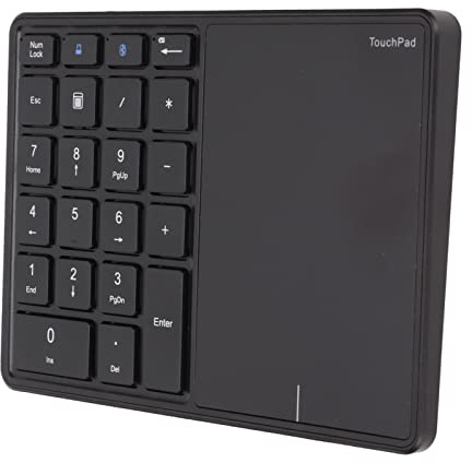Zunate Numerische Tastatur mit Touchpad, Bluetooth und Wireless 2.4G, 22 Tasten 500 MAh Type-C Wiederaufladbares Nummernpad Trackpad, für Win, für IOS, für Android, für OS X(Schwarz)