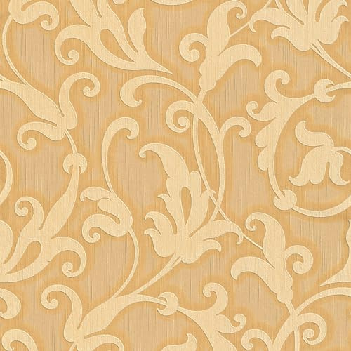 Profhome 954903-GU Textiltapet barock matt färg orange guld gul 5,33 m2