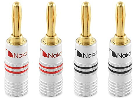 Nakamichi 24K Enchufe de banana chapado en oro 12-18 AWG Tamaño de 4 mm para Altavoces Amplificador Hi-Fi Receptor AV Estéreo Teatro en Casa Cable de Audio Conector de Tornillo, 4 piezas (2 pares)