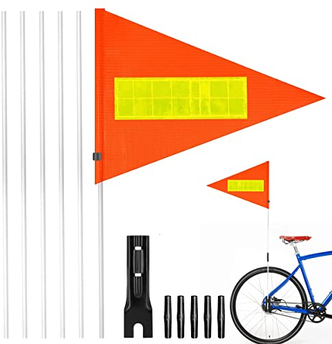 Reflektierende Fahrradflagge, Fahrradwimpel Kinder, Fahrrad-Sicherheitsflagge Mit 6 Stange, Verstellbare Fahrradfahne Wasserdicht Sicherheits Wimpel, Für Radzubehör Zur Fahrrad Fahne Kinder - 180cm