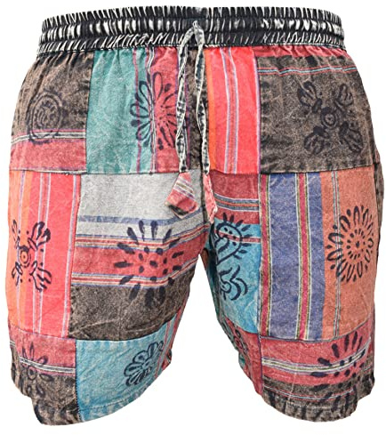 Pantalones cortos coloridos del algodón del festival del hippie del remiendo para hombre, Patchwork impreso, 38