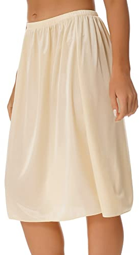 Alvivi Enaguas Mujer de Seda de Hielo Enaguas de Encaje Larga Ropa Interior con Cintura Elástica Pijamas Falda Enaguas Interior Combinación para Vestido de Fiesta
