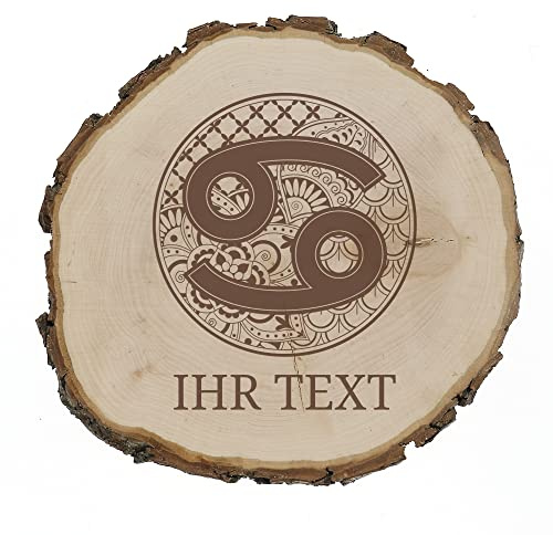 gravur-fabrik.de – gravierte Baumscheibe aus Erlenholz – Zentangle Sternzeichen Krebs – Holzscheibe zur Dekoration – Geschenkidee für Hochzeit, Jahrestag, Geburtstag (22,5-24 cm Durchmesser)