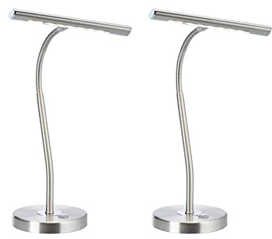 meineWunschleuchte 2er SET dimmbare Schreibtischlampen mit Flexarm in Silber matt, Höhe 35cm