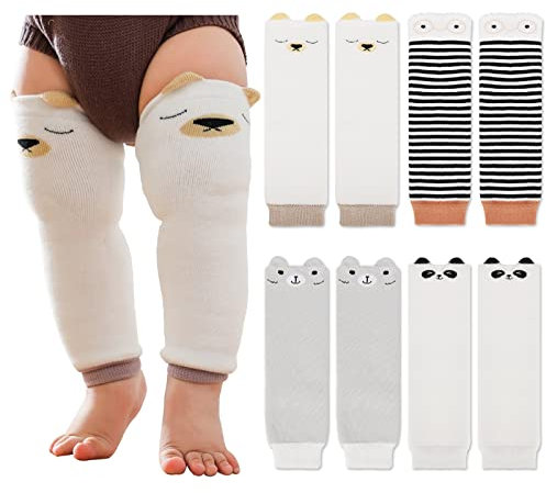 XEPST Packung mit 4 Kleinkind-Baby-Beinwärmer, niedliches Tiermuster lange Beinwärmer Kniestrümpfe Knieschützer Beinärmel für Babykinder Kleinkinder Mädchen und Jungen 0-5 Jahre, Einheitsgröße