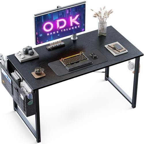 ODK Kleiner Schreibtisch, 100×48cm Computertisch Bürotisch Mit Kopfhörer Halter, Schreibtisch Klein Schwarz Arbeitszimmer Holz PC Tisch Officetisch Für Home, Office