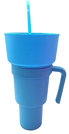 lembrd 2 in 1 Cup Bowl Combo with Straw, 32oz Stadium Tumbler with Snack Bowl, Snack and Drink Cups with Straw, Multifunction Popcorn Cups Reusable Leakproof Snack Tumbler for Adults Kids