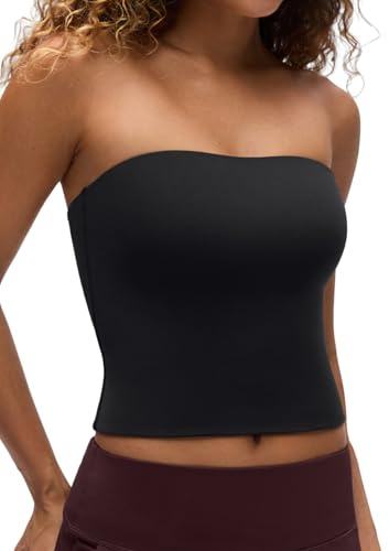 CRZ YOGA Butterluxe Tube Top da Donna Basic Bandeau Top Corto Senza Spalline Casual per Uscire Crop Top Nero 44