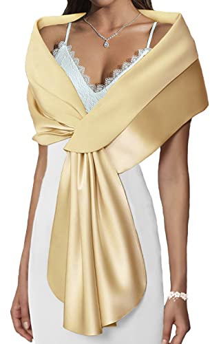 Atigy Stola Scialle da Donna in Raso Elegante Scialle da Sposa Bolero Cerimonia Festa Stola per Abito da Sera (S, Champagne)