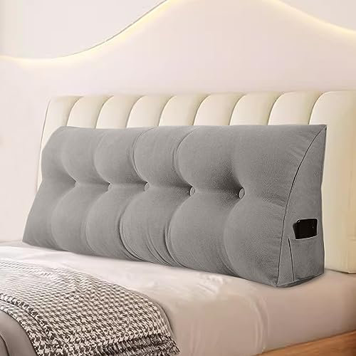 Rückenkissen, Keilkissen kopfteil Gepolstert Lesekissenfür Bett und Sofa geeignet, Stützkissen, Kissen Großes Wandkissen mit abnehmbarem und waschbarem Bezug, mit Seitentaschen（Dunkelgrau-60x20x50cm）
