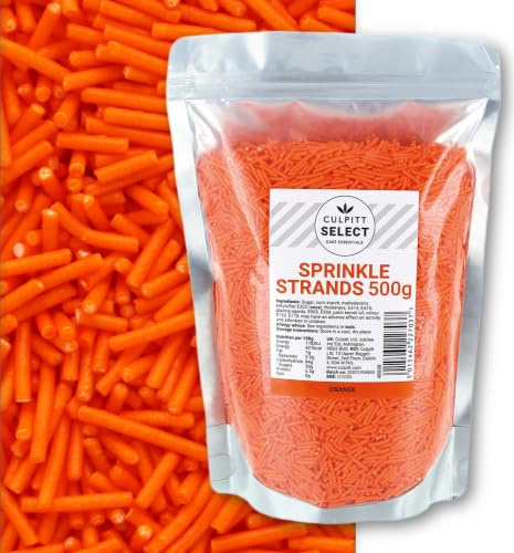 Culpitt Select Sprinkles | Orange Sugar Strands, Cake Sprinkle Decorations For Cakes, Cupcakes, Cookies, Ice Cream, and Desserts | 500g