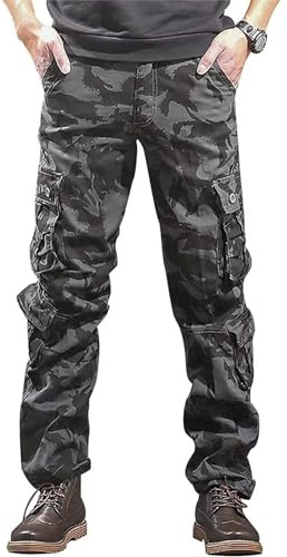 BAYAMO Mens Camo Cargo Pants Military Fatigue BDU Pant Hunting Combat Work Hiking Casual Pants with 8 Pockets (Camo Black,36)