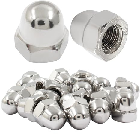 Hitefu 20PCS M8-1.25mm Acorn Cap Nuts, Stainless Steel Hex Cap Dome Head Nuts Locknuts, Bright Finish