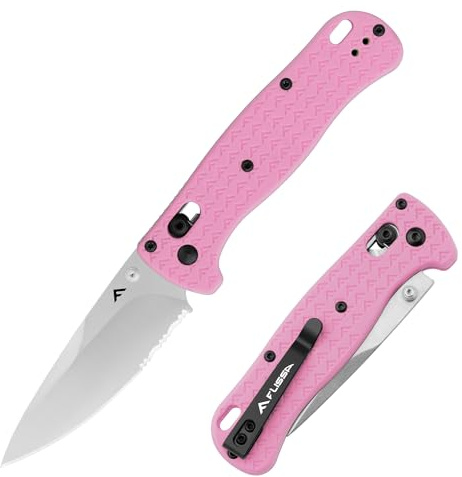FLISSA Fällkniv Fickkniv, AUS-8 Rostfritt stål, Utomhuskniv med fickklämma, EDC-kniv, rosa