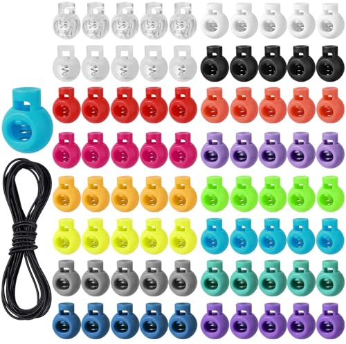 REJOECE 80 Stücke Kordelstopper, 8mm Kordelstopper 1 loch, Kordelklemme | Schnürsenkel Stopper, Schnurstopper für Jacke, Sportkleidung, Rucksack,Gummikordel Stopper,Schnellverschluss Schnürsenkel