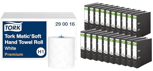 Tork Matic weiches Rollenhandtuch Premium 290016 - H1 Premium Handtuchrollen für Rollenhandtuchspender & Original DINOR Ordner-Wolkenmarmor-Recycling - 20er Pack 8 cm breit DIN A4 schwarz