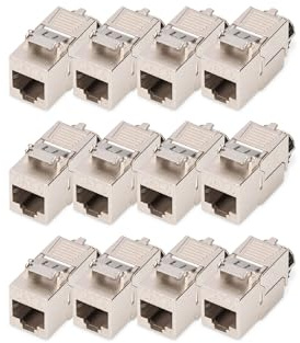 DIGITUS Module Keystone Cat 8.1-12 pièces - RJ45 Prise réseau Cat8 Blindé - 2000 MHz - 25GBase-T & 40GBase-T - 25 Gbit/s & 40 Gbit/s - AWG 26/7 à AWG 22/1 - Montage sans Outils