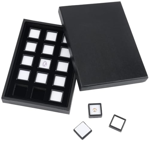 BENECREAT 15 Pack Gemstone Display Box Black Diamond Display Case Jewelry Box Container with Paper Organizer Box for Gems, Diamond, Gift Packing, 2.9x1.6cm